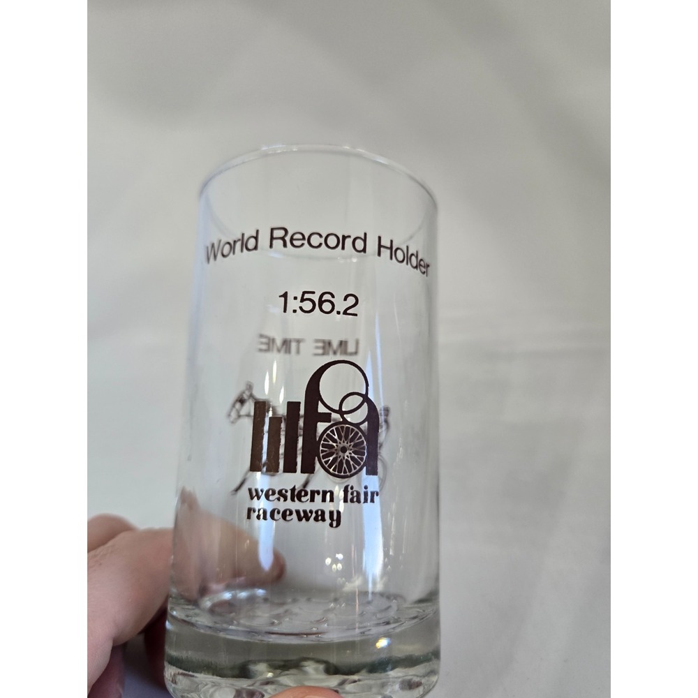 Vtg Glass Harness Racing Racetrack Western Fair Raceway Lime Time World Record - Picture 2 of 2